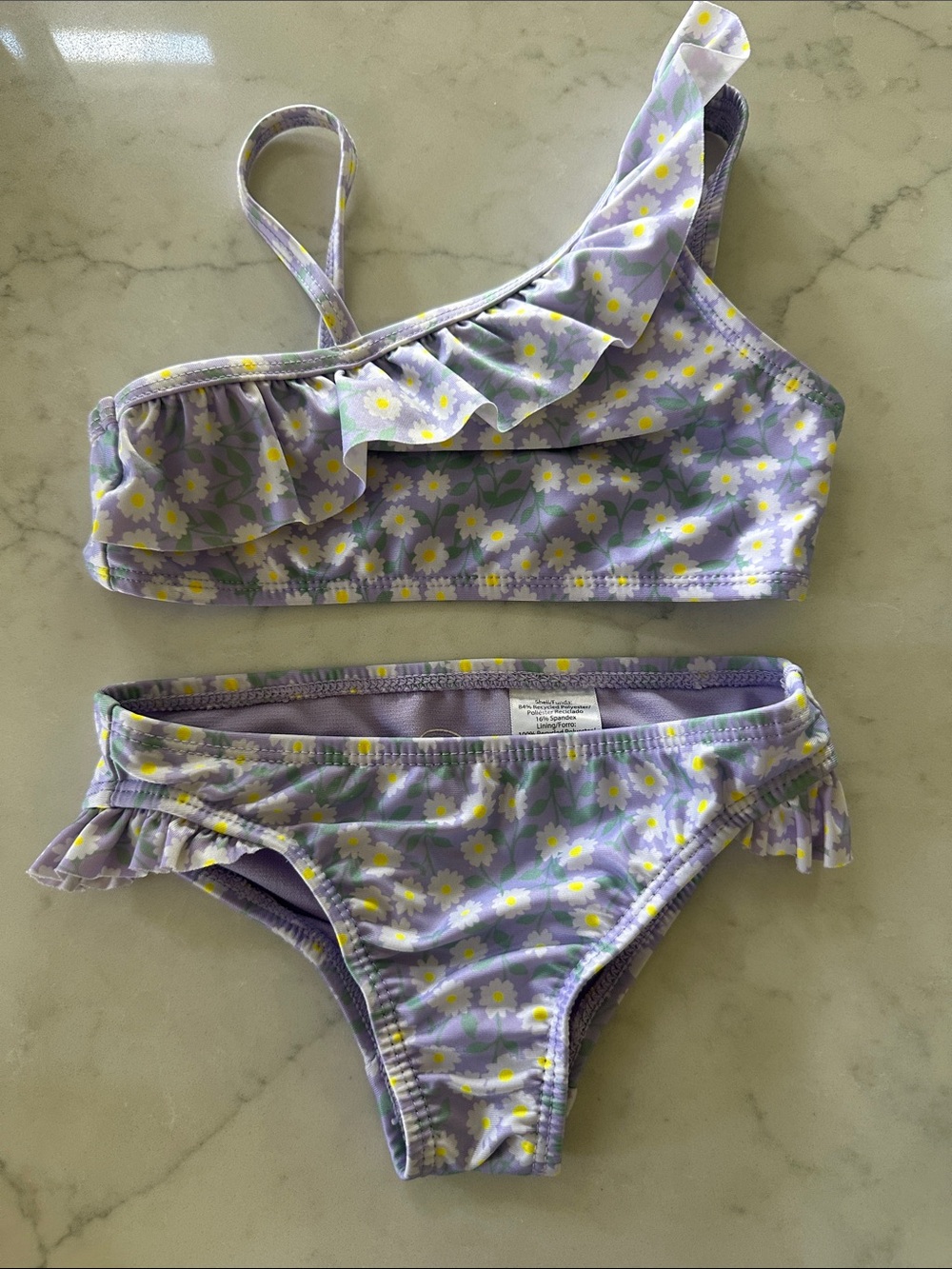 wonder nation Lavender Floral Ruffle One-Shoulder Bikini Set